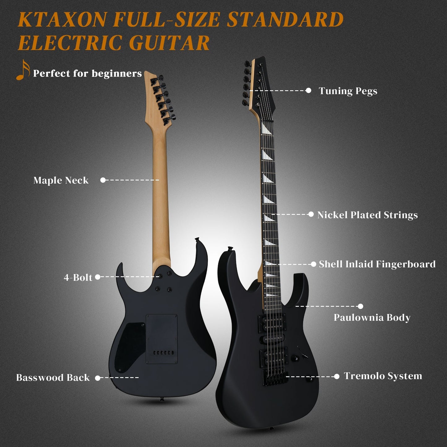 170 Model 39in Electric Guitar  HSH Pickups Black complete starter kit suit for Hard Rock