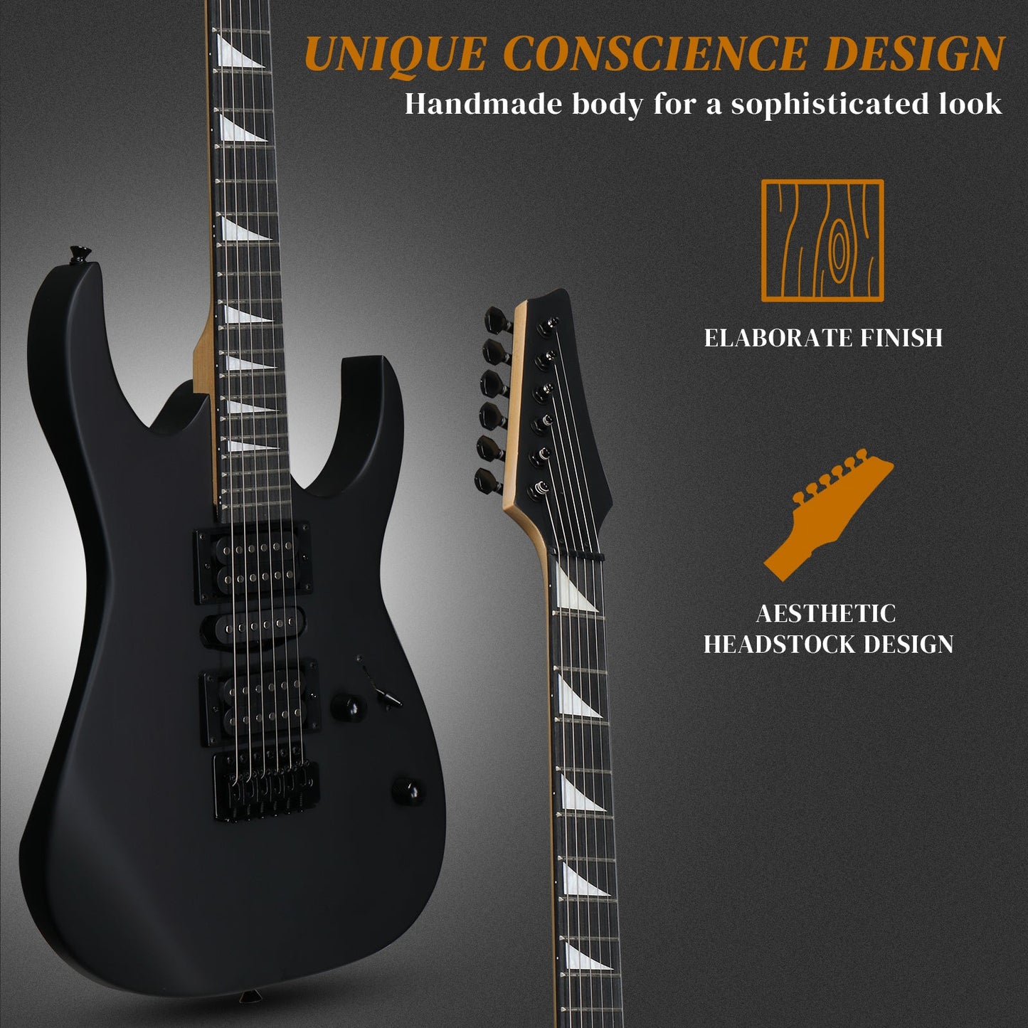 170 Model 39in Electric Guitar  HSH Pickups Black complete starter kit suit for Hard Rock