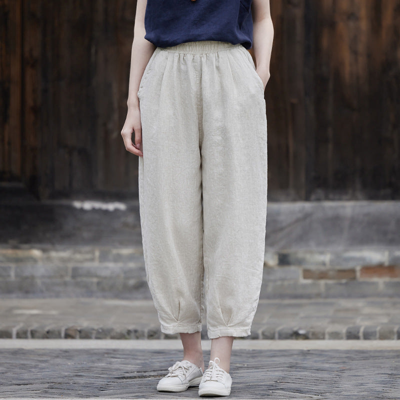 Cotton and Linen Pants for Women 2026 New Versatile Slim-Fit Casual Pants Summer Thin Cropped Pants Artistic Cotton and Linen Carrot Pants