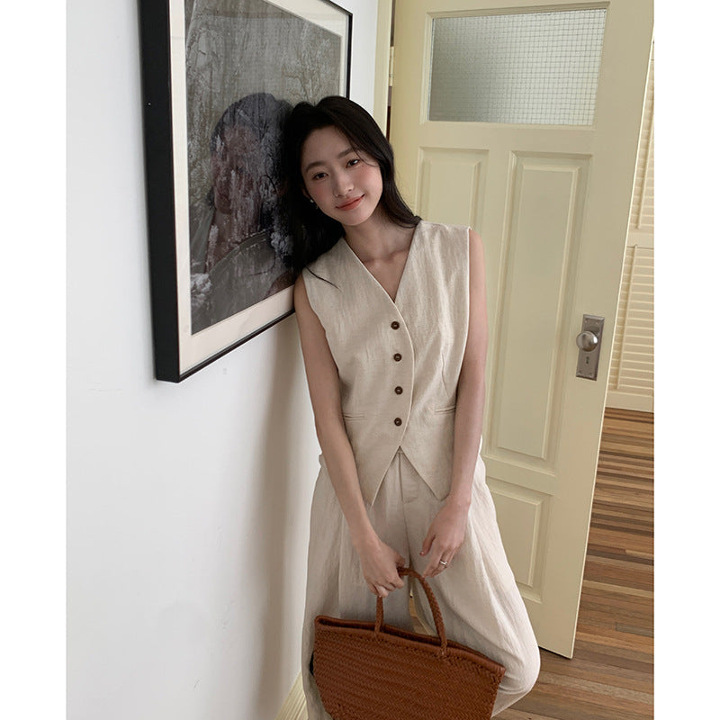 Korean Commuter Tencel Vest Women's Summer Straight Casual Pants Two-piece Set W997A