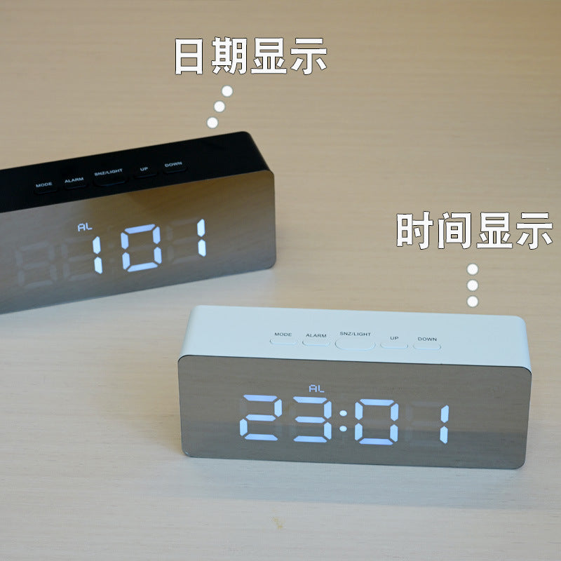 Student Alarm Clock LED Digital Clock Mirror Alarm Clock Plug-in Battery Dual Use Simple Smart Desktop Electronic Clock