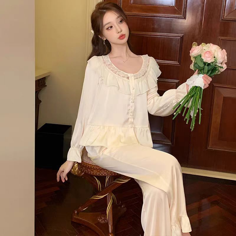 [Candy Heart Sweet Dream] French Ice Silk Pajamas Sweet Princess Style suit Spring and Autumn Home Clothes Can be Wearable