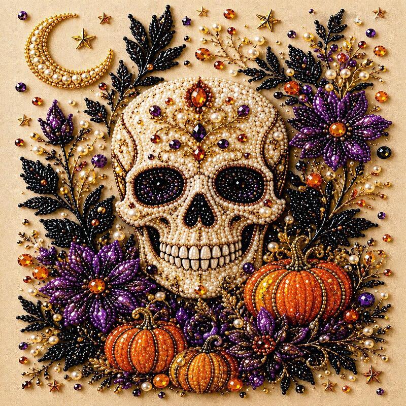 Spooky Ghost Diamond Art Kit, Halloween DIY Wall Decor for Adults & Beginners, Full Drill Gem Painting