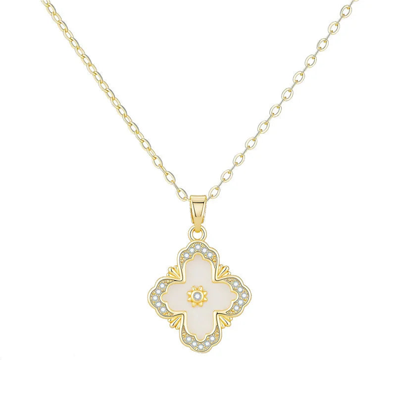 Cross-Border Wholesale Copper Necklace Cross Flower Accessible Luxury Fashion Clavicle Chain 18K Gold Zircon with Diamond Zircon Necklace