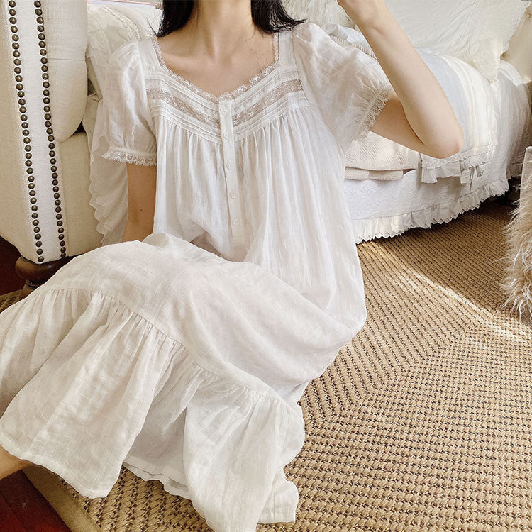 French Style Palace Style Nightdress Short-sleeved Summer Women's Home Clothes Princess Style Sweet Pajamas Women's Cotton Loose Outwear