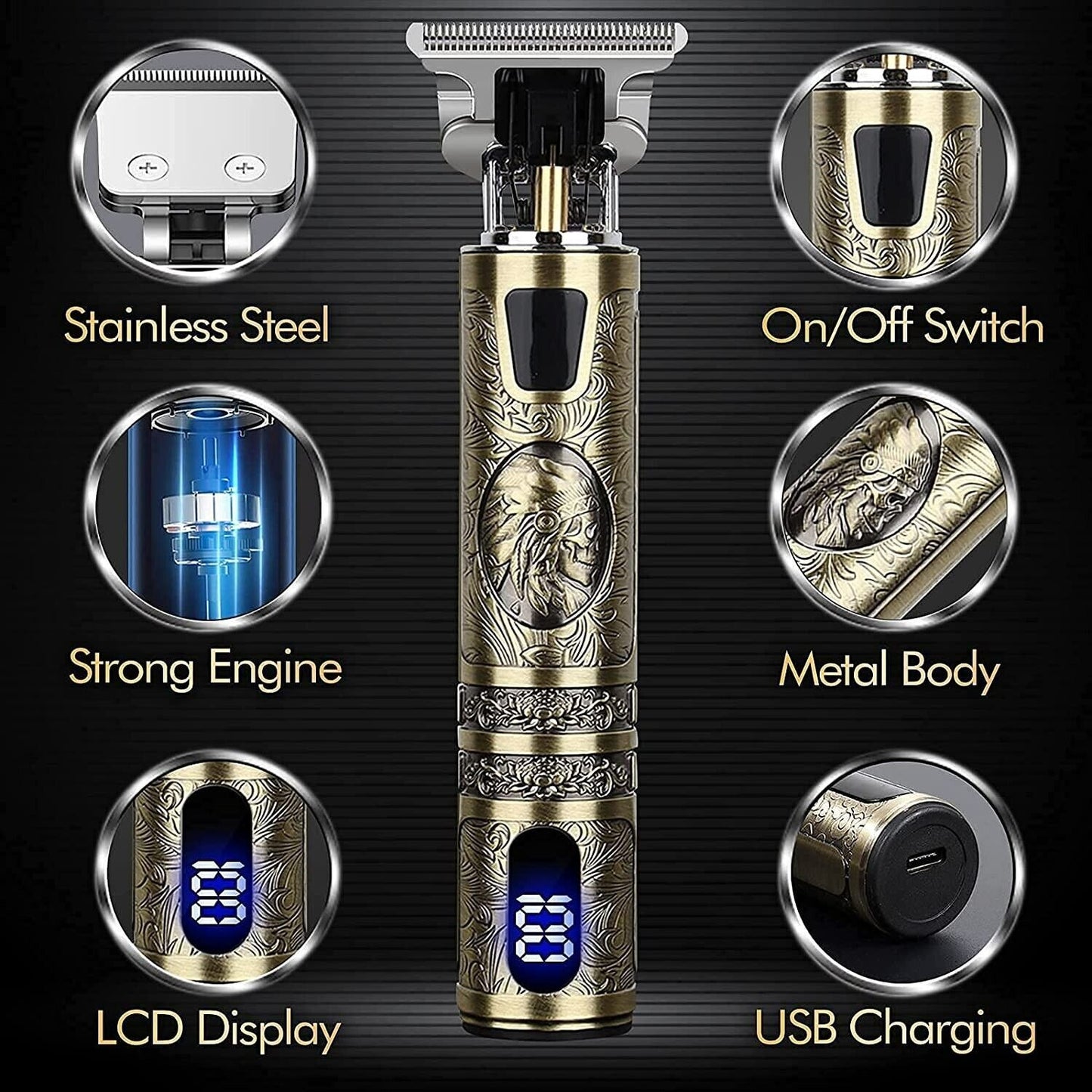 Small LCD Screen Display Professional Men Cordless Hair Clippers Beard Trimmer Cutting Machine Kit