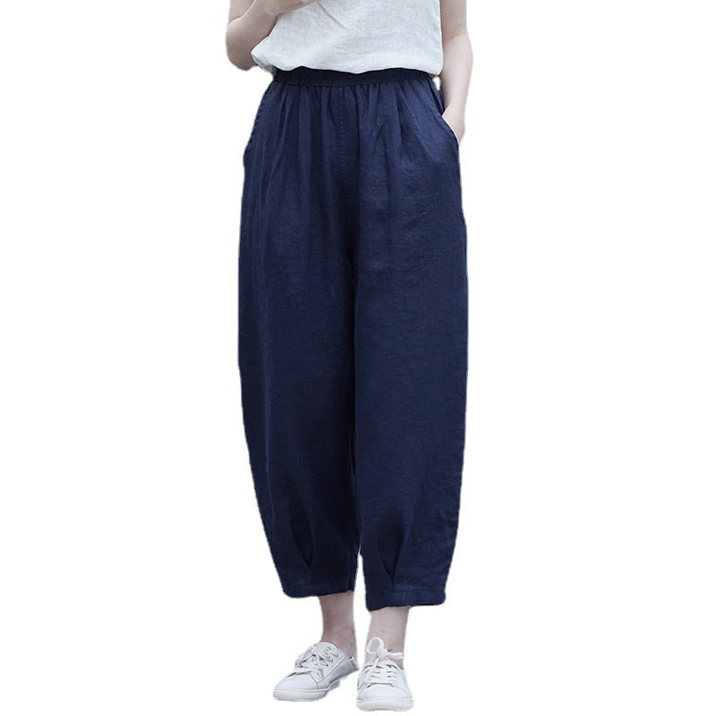 Cotton and Linen Pants for Women 2026 New Versatile Slim-Fit Casual Pants Summer Thin Cropped Pants Artistic Cotton and Linen Carrot Pants