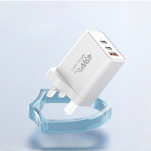 Eseekgo 45W GaN Super-fast Wall Charger with Triple Ports - Dual USB-C and USB-A