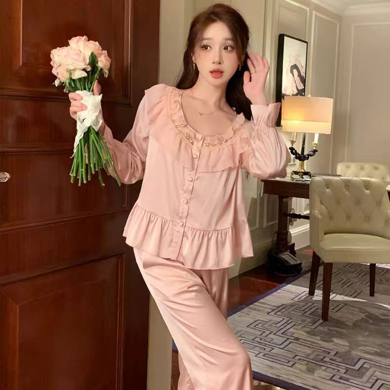 [Candy Heart Sweet Dream] French Ice Silk Pajamas Sweet Princess Style suit Spring and Autumn Home Clothes Can be Wearable