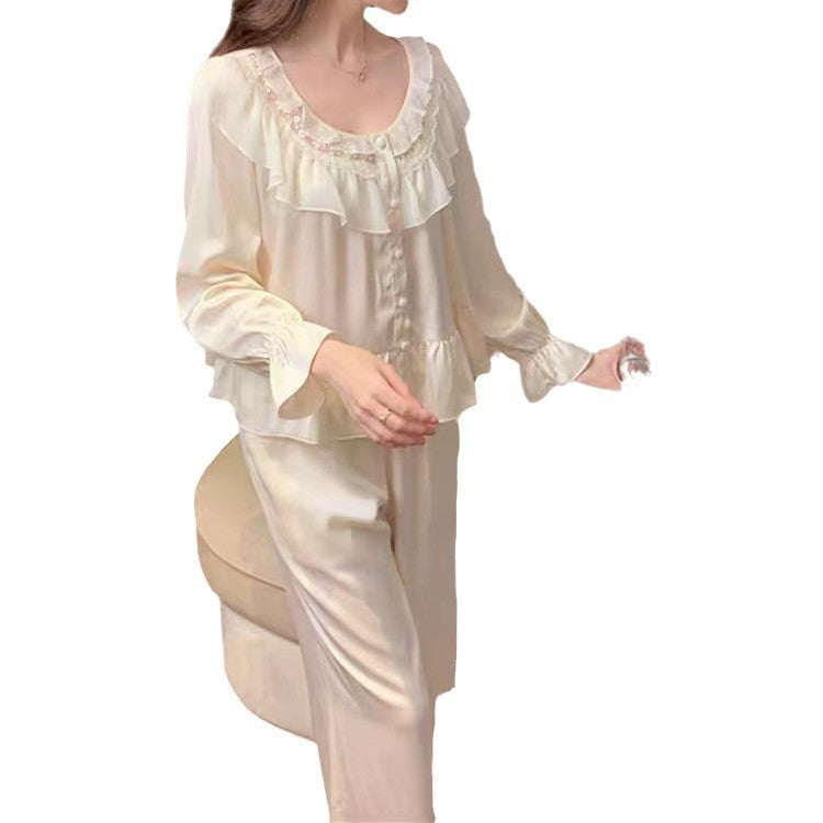 [Candy Heart Sweet Dream] French Ice Silk Pajamas Sweet Princess Style suit Spring and Autumn Home Clothes Can be Wearable