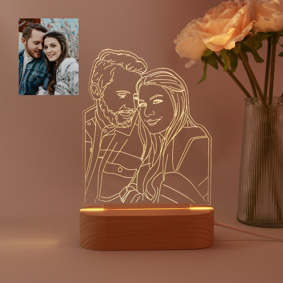 Cross-border drawing personalized portrait 3D night light photo pet company birthday wedding gift father's day ornaments