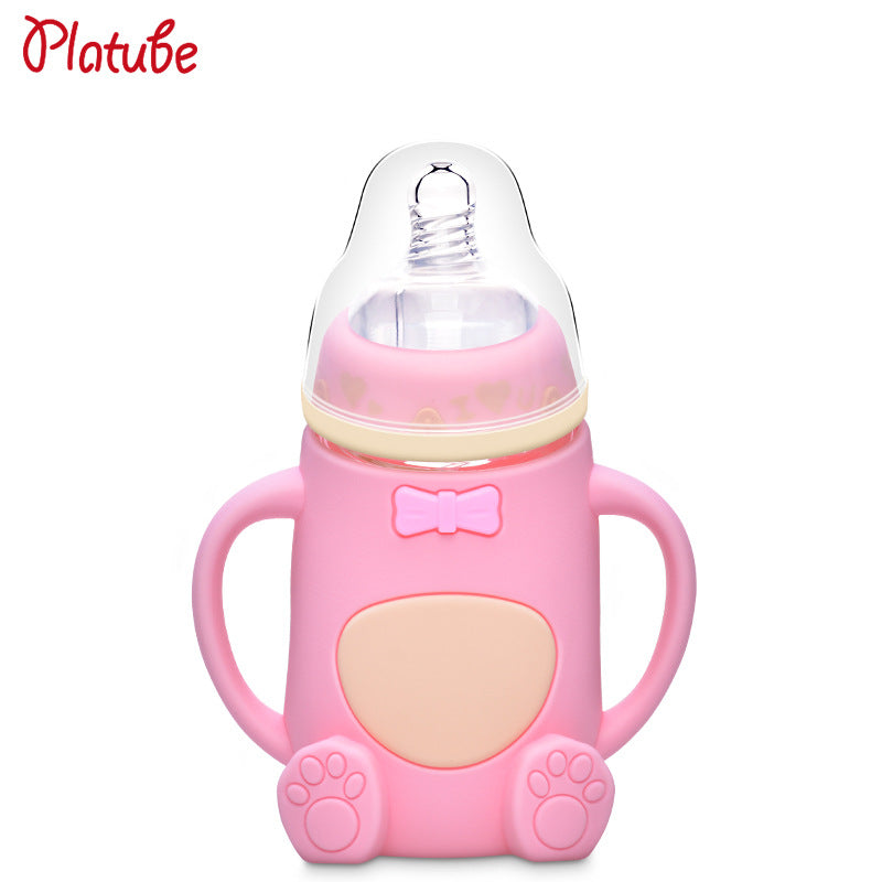 Maternal and Infant Products Infant Large Caliber Bottle Anti-choking Silicone Sleeve Anti-fall Glass Bottle