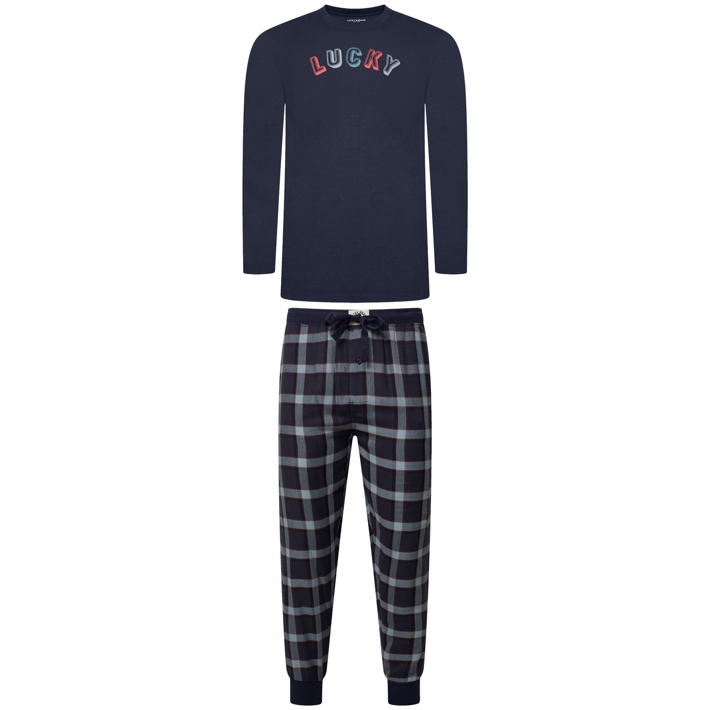 Lucky Brand Crew Neck & Closed Hem Flannel Pant Pyjama Set
