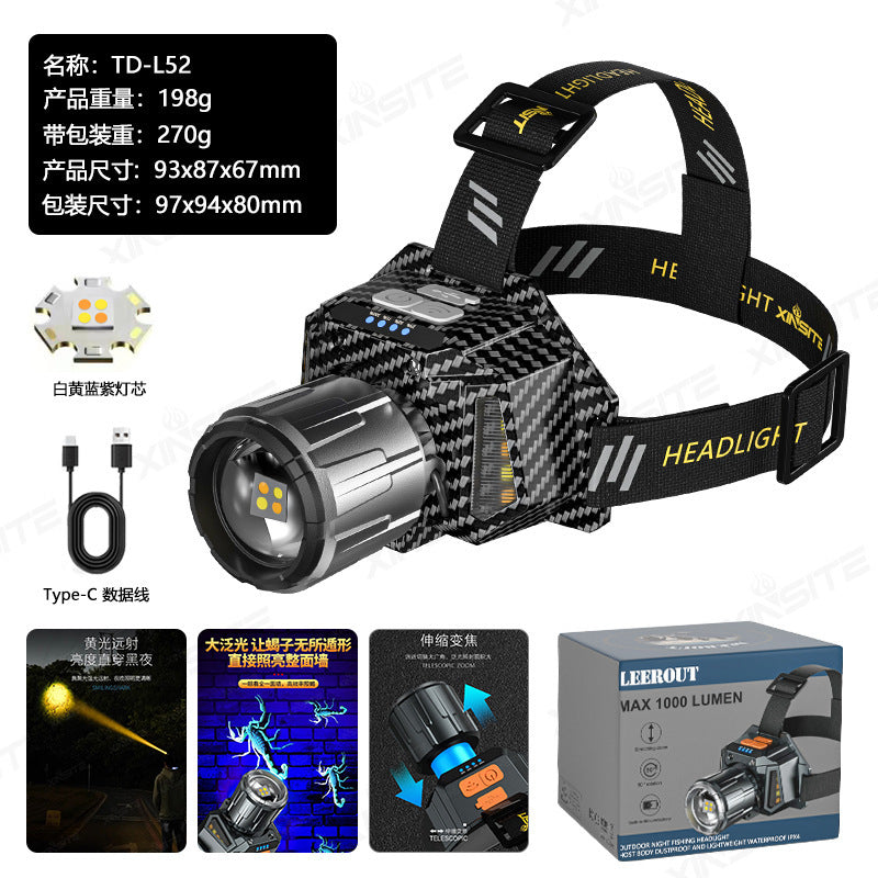 Cross-Border Hot-Selling Product: Strong Light, Long-Range, Rechargeable, Waterproof, Long-Lasting Head-Mounted Outdoor Night Fishing Light, Ultra-Long Headlamp