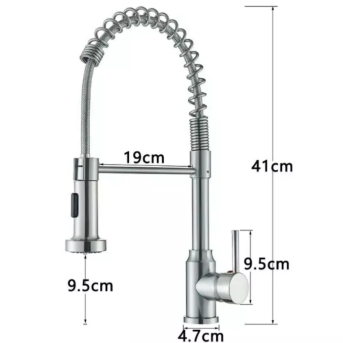 Monobloc Silver Kitchen Sink Mixer Taps with Pull Out Hose Spray Single LeverTap