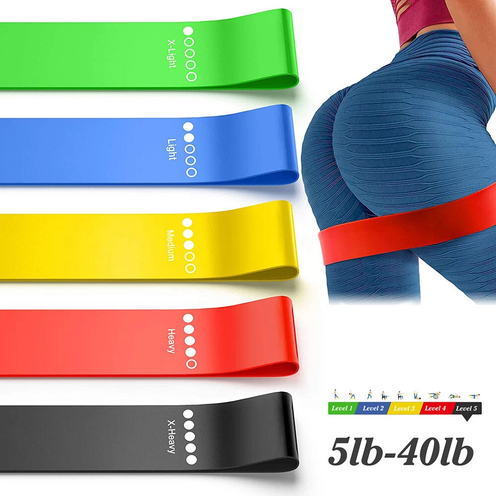 Set of 5 Resistance Exercise Loop Bands Fitness Yoga Resistance Band TPE Colorful