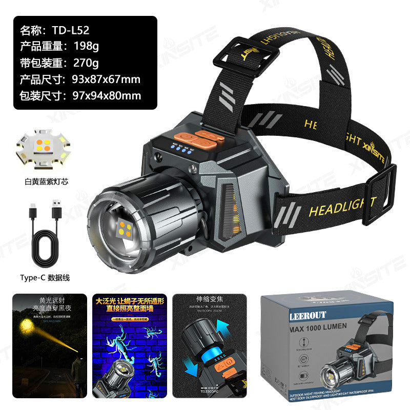 Cross-Border Hot-Selling Product: Strong Light, Long-Range, Rechargeable, Waterproof, Long-Lasting Head-Mounted Outdoor Night Fishing Light, Ultra-Long Headlamp