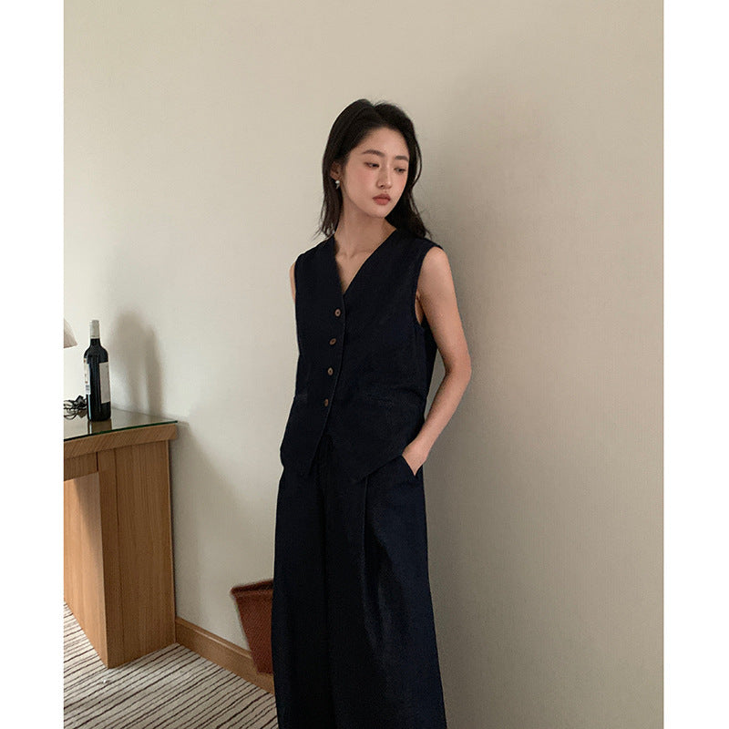 Korean Commuter Tencel Vest Women's Summer Straight Casual Pants Two-piece Set W997A