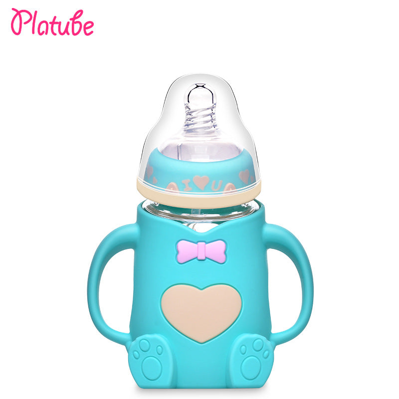 Maternal and Infant Products Infant Large Caliber Bottle Anti-choking Silicone Sleeve Anti-fall Glass Bottle