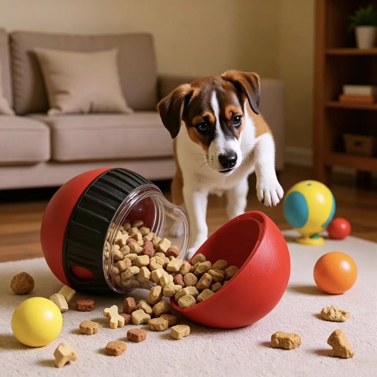 Pet Supplies Manufacturer Wholesale Company Amazon Rolling Treat Ball Slow Feeding Training Slow Eating Dog Toy Red