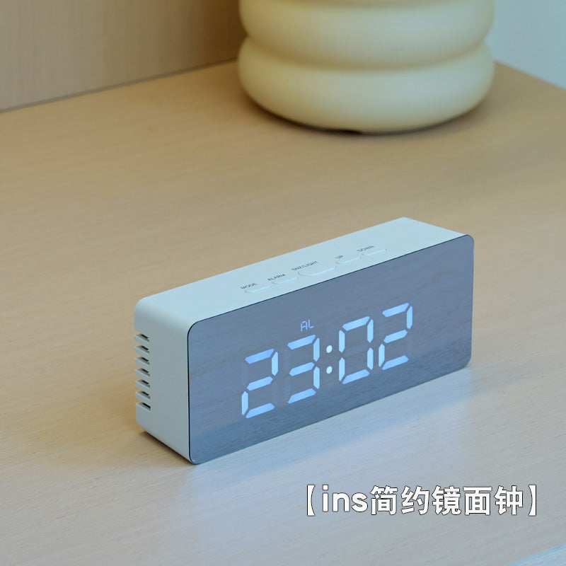 Student Alarm Clock LED Digital Clock Mirror Alarm Clock Plug-in Battery Dual Use Simple Smart Desktop Electronic Clock