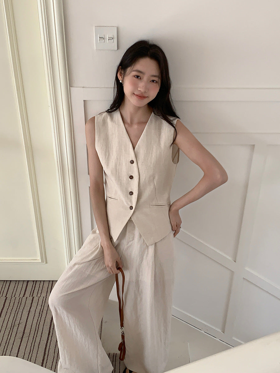 Korean Commuter Tencel Vest Women's Summer Straight Casual Pants Two-piece Set W997A