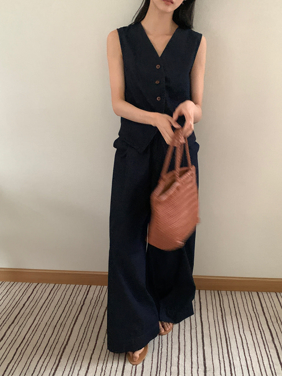 Korean Commuter Tencel Vest Women's Summer Straight Casual Pants Two-piece Set W997A