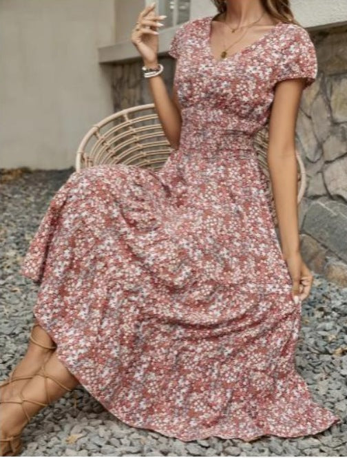 Cross-Border Pure Lust Dress, Fairy-Like, Slimming, Waist-Slimming, Short-Sleeved, Elegant in Summer and Spring