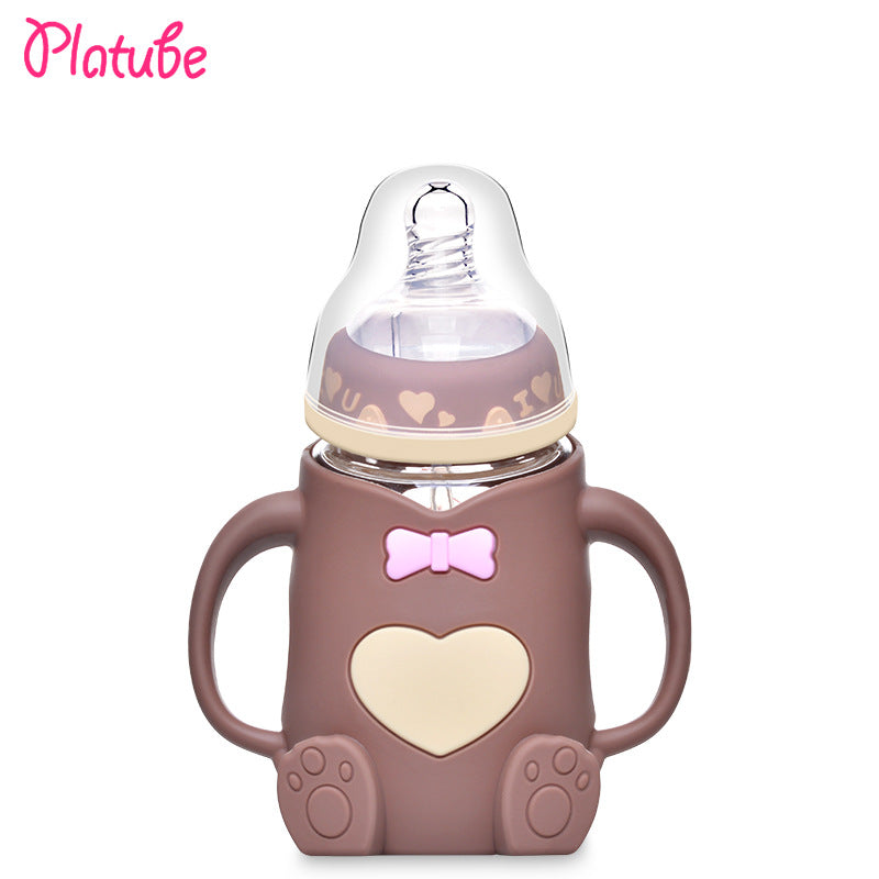 Maternal and Infant Products Infant Large Caliber Bottle Anti-choking Silicone Sleeve Anti-fall Glass Bottle