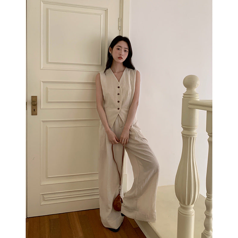 Korean Commuter Tencel Vest Women's Summer Straight Casual Pants Two-piece Set W997A