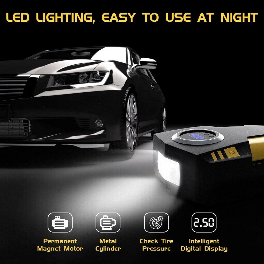 Digital Display Car Tire Inflator Portable, 12V DC Air Compressor W&LED Light