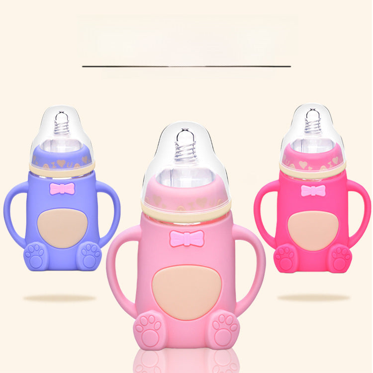 Maternal and Infant Products Infant Large Caliber Bottle Anti-choking Silicone Sleeve Anti-fall Glass Bottle