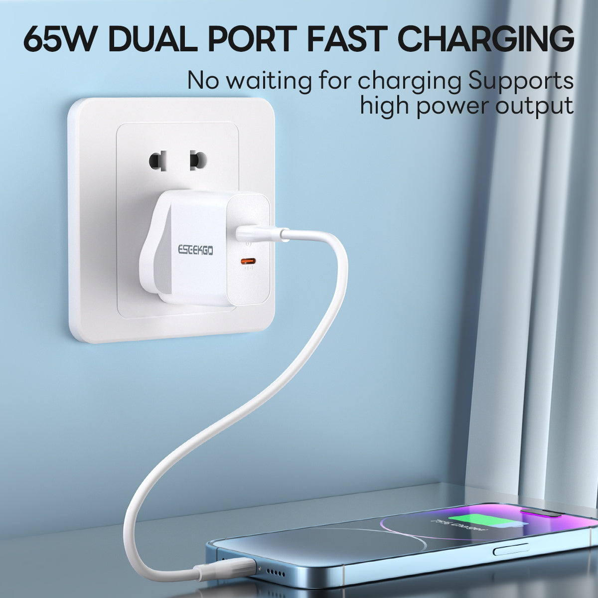 Eseekgo 65W GaN Wall Charger — Compact Dual-Port Ultra-Fast Charger for Laptops & Phones