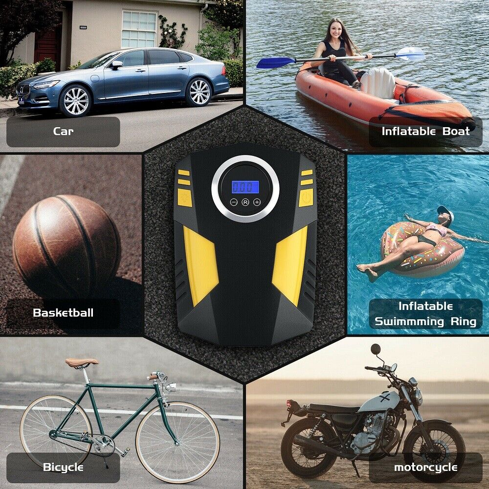 Digital Display Car Tire Inflator Portable, 12V DC Air Compressor W&LED Light
