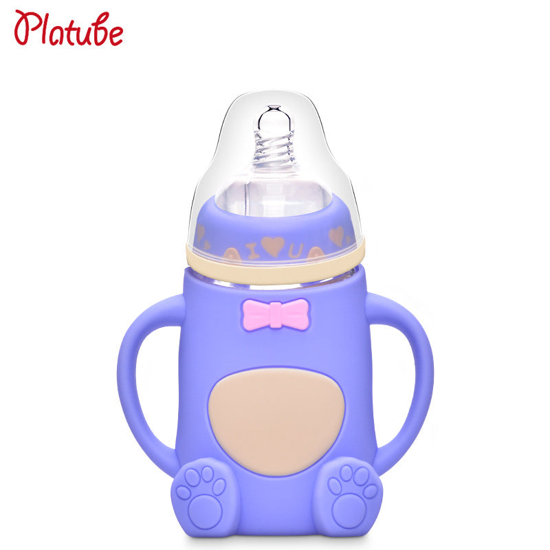 Maternal and Infant Products Infant Large Caliber Bottle Anti-choking Silicone Sleeve Anti-fall Glass Bottle