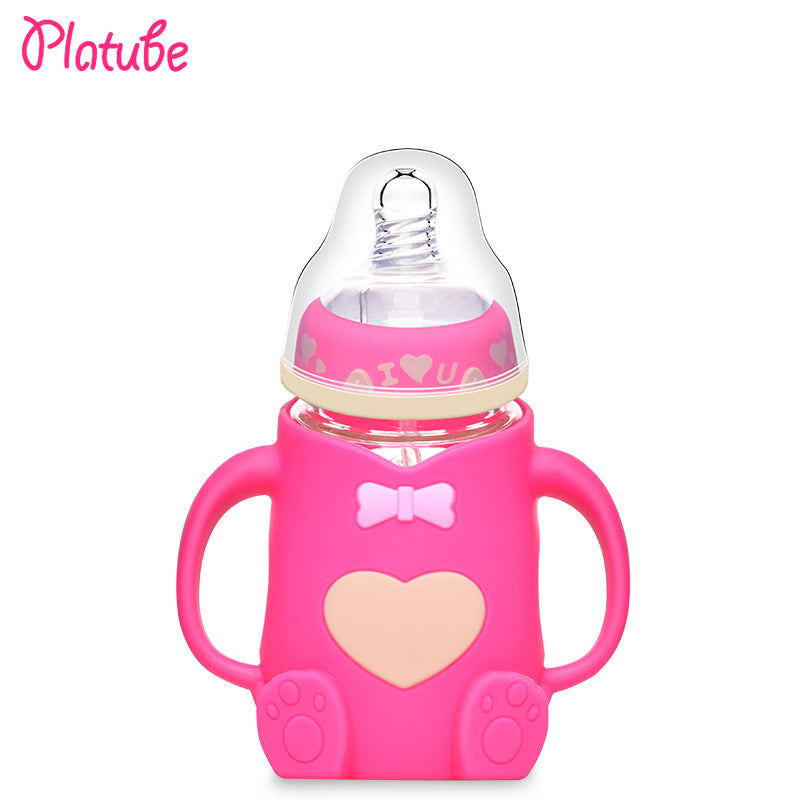 Maternal and Infant Products Infant Large Caliber Bottle Anti-choking Silicone Sleeve Anti-fall Glass Bottle