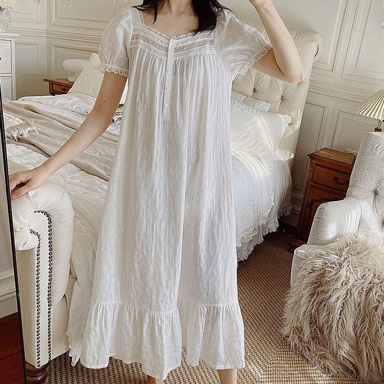 French Style Palace Style Nightdress Short-sleeved Summer Women's Home Clothes Princess Style Sweet Pajamas Women's Cotton Loose Outwear