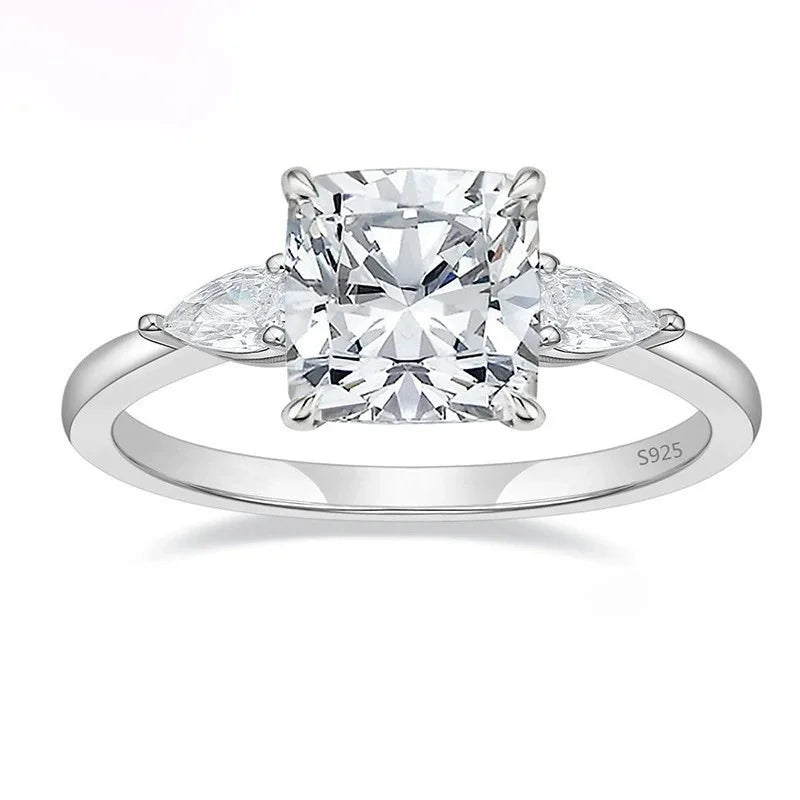 Wholesale 925 Sterling Silver Ring with 3.5 Carat 5A Zircon in 9x9mm Pillow Cut for Women