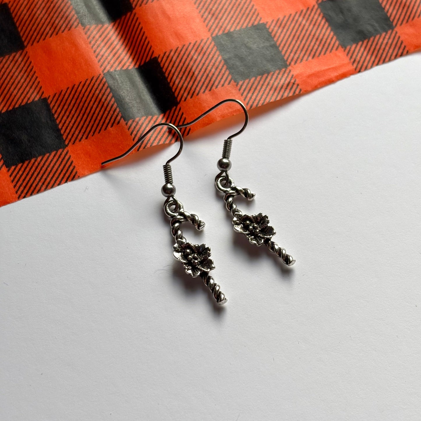 Silver dangle Christmas minimalist candy cane earrings