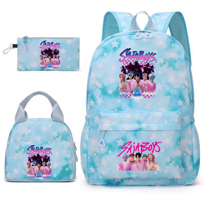 Kpop School Bag Cross-Border Hunting Girl Group Student Three-Piece Set School Bag Large Capacity Backpack Lightweight Cartoon School Bag