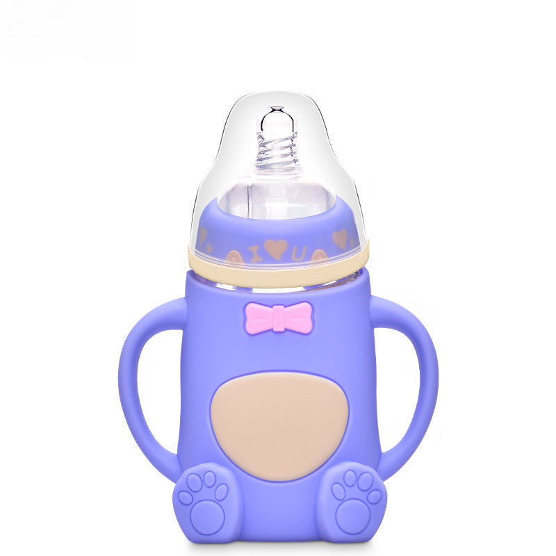 Maternal and Infant Products Infant Large Caliber Bottle Anti-choking Silicone Sleeve Anti-fall Glass Bottle