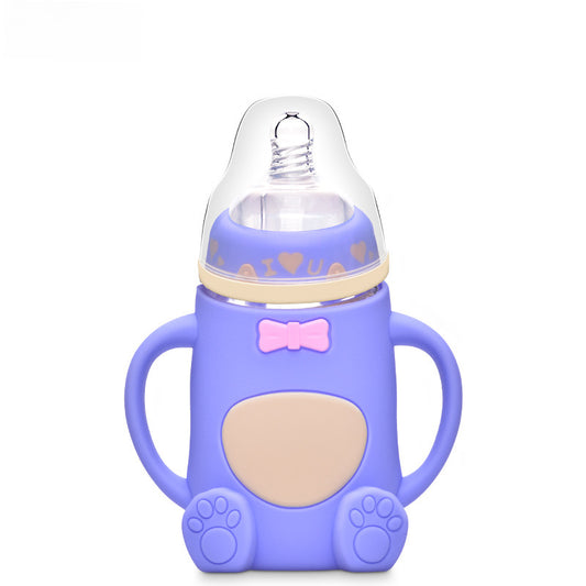 Maternal and Infant Products Infant Large Caliber Bottle Anti-choking Silicone Sleeve Anti-fall Glass Bottle
