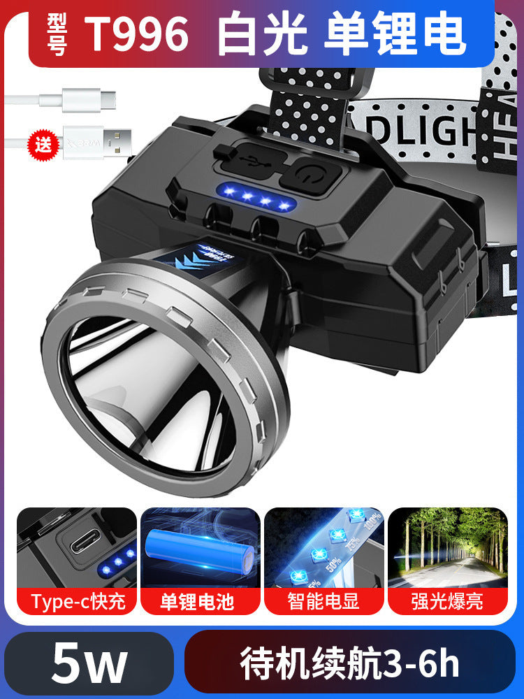 Cross-Border Hot-Selling Product: Strong Light, Long-Range, Rechargeable, Waterproof, Long-Lasting Head-Mounted Outdoor Night Fishing Light, Ultra-Long Headlamp