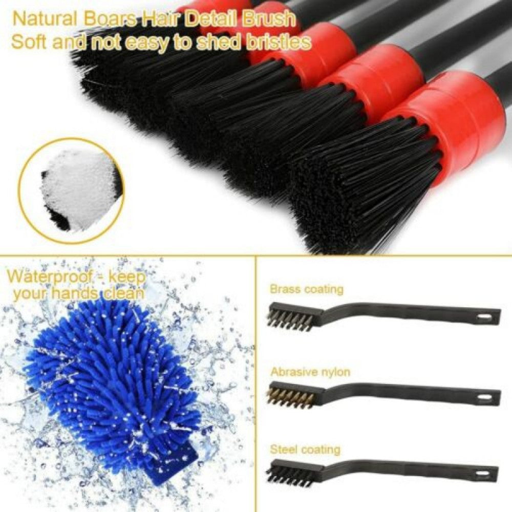26PCS Car Cleaning Kit Auto Interior Exterior Detailing Brush Set w/Gloves Towel