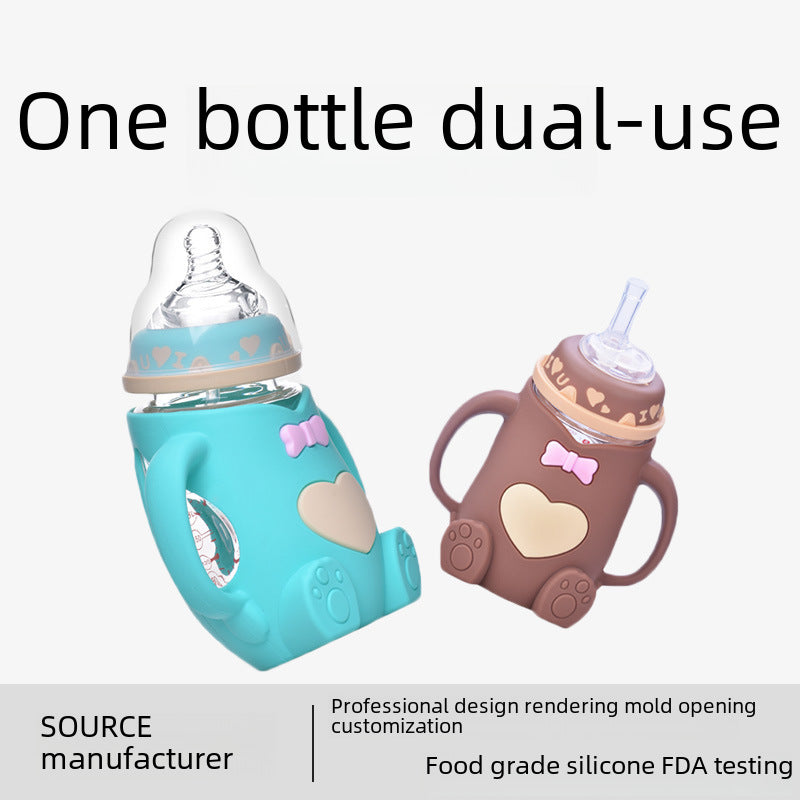 Maternal and Infant Products Infant Large Caliber Bottle Anti-choking Silicone Sleeve Anti-fall Glass Bottle
