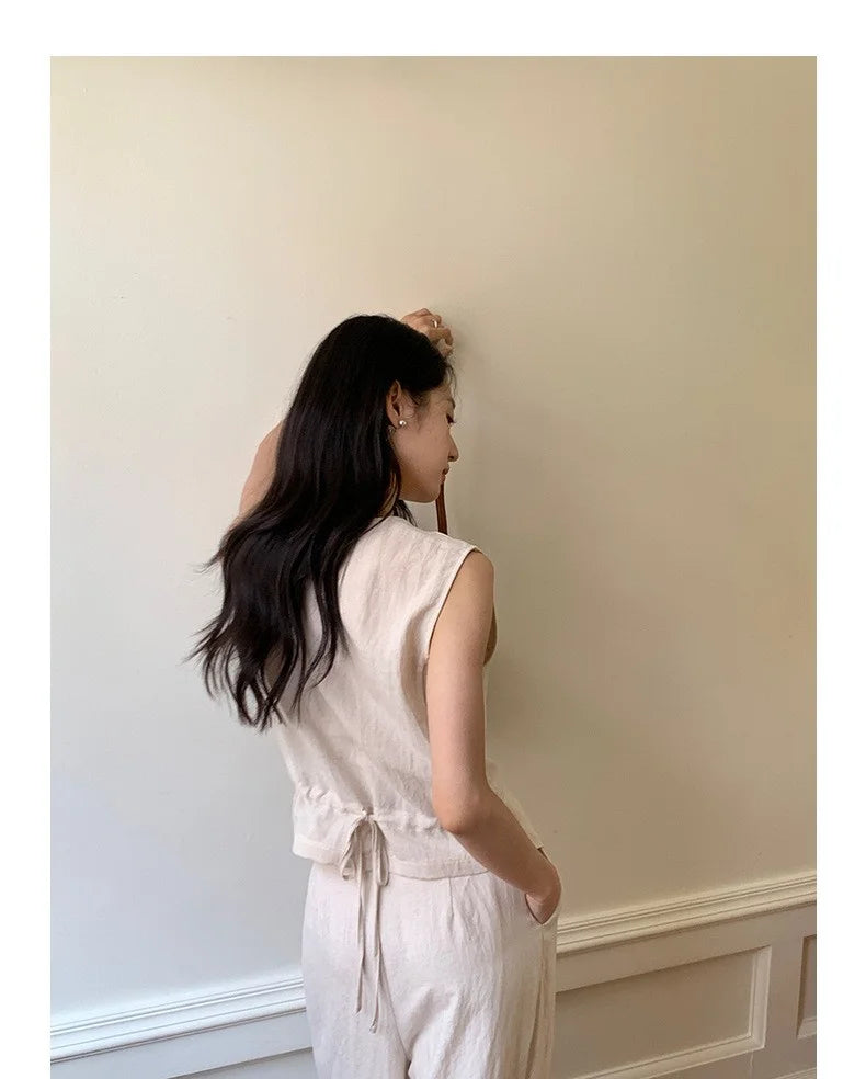 Korean Commuter Tencel Vest Women's Summer Straight Casual Pants Two-piece Set W997A
