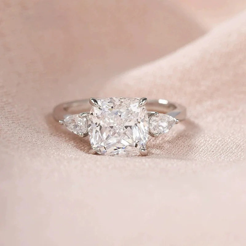 Wholesale 925 Sterling Silver Ring with 3.5 Carat 5A Zircon in 9x9mm Pillow Cut for Women