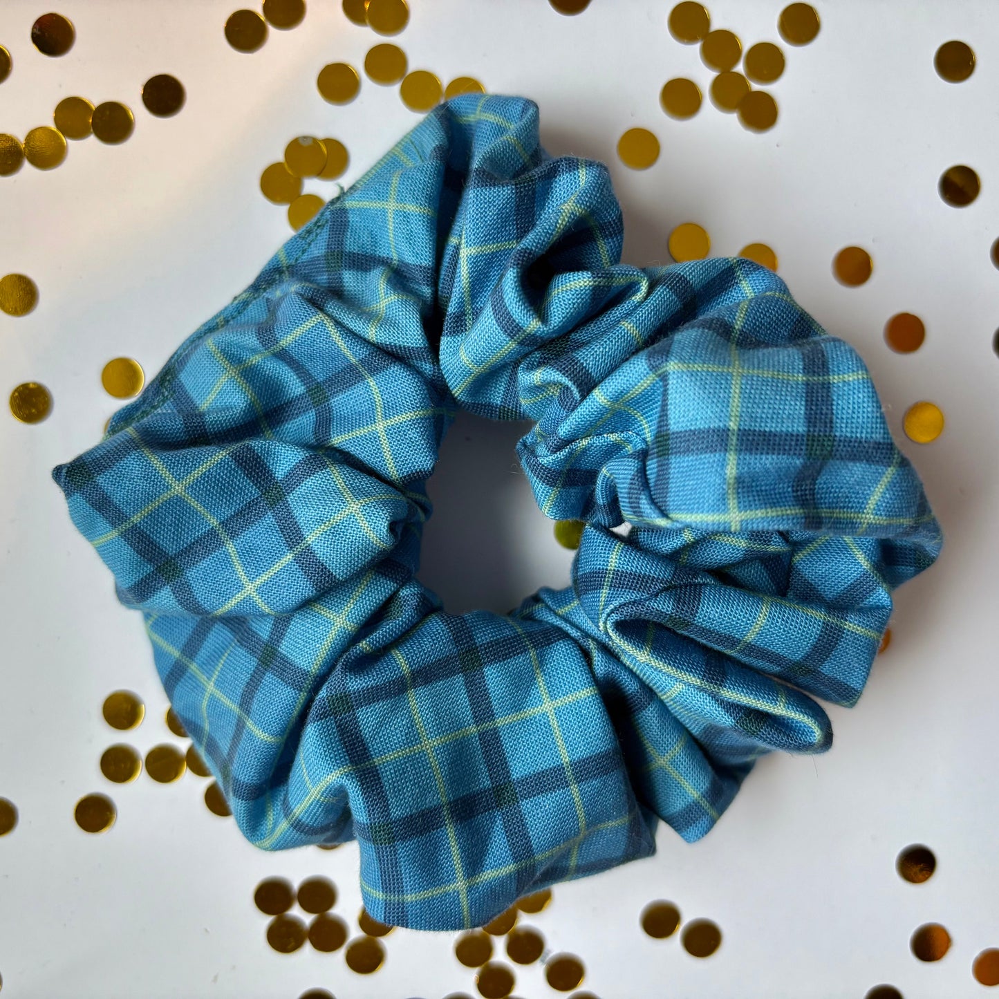 Handmade big Blue check tartan scrunchie