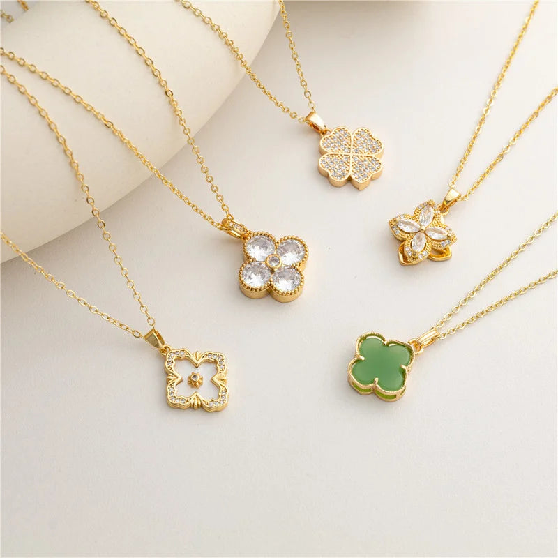 Arvaleff Copper Necklace Love Clover Light Luxury Fashion Clavicle Chain 18K Gold Zircon with Diamond Cross-Border Wholesale