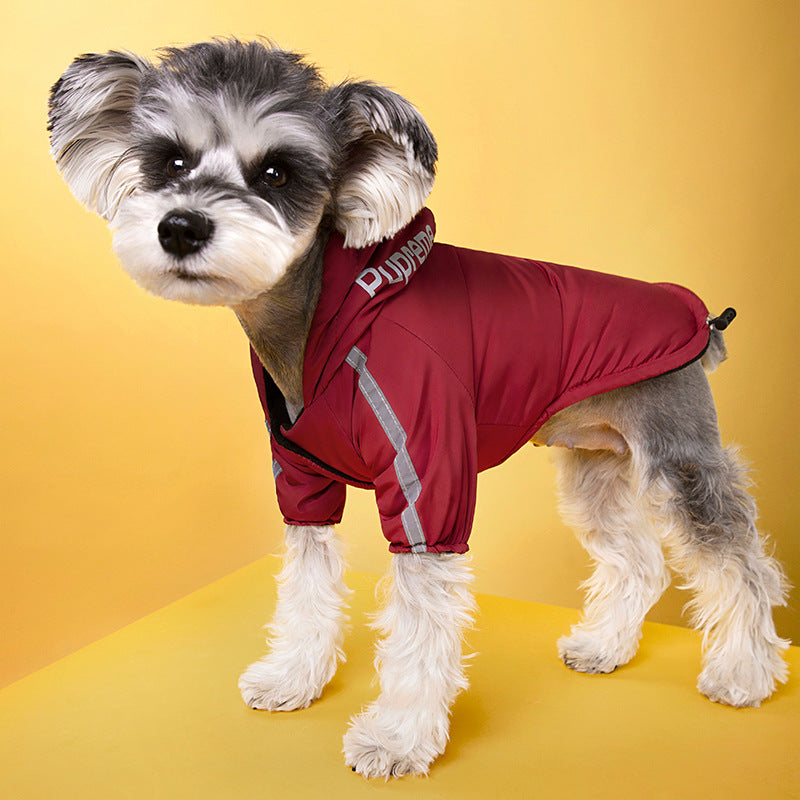 Pet clothes cross-border new winter dog clothing plus velvet padded charge clothes waterproof two-legged hooded clothes wholesale